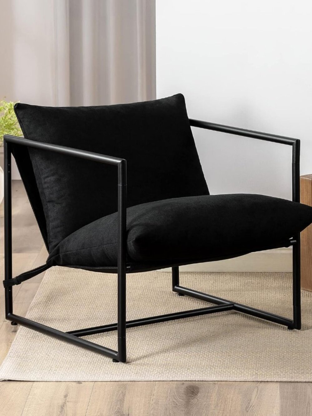Aidan Sling Accent Chair, Metal Framed Armchair with Shredded Foam Cushioning, B